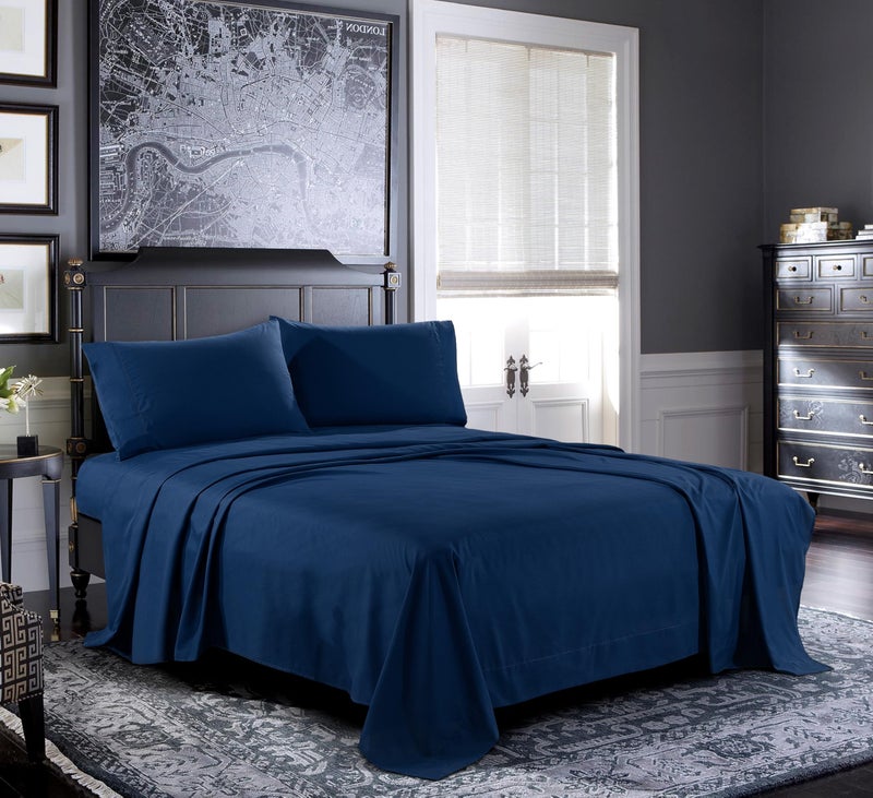 Pure Bedding Bed Sheets - King Sheet Set [4-Piece, Navy] - Hotel Luxury 1800 Brushed Microfiber - Soft and Breathable - Deep Pocket Fitted Sheet, Flat Sheet, Pillow Cases - Image 1